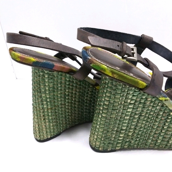 SAM EDELMAN Abstract Fabric & Woven Straw Recessed Platform Wedge Bling … - Picture 12 of 15